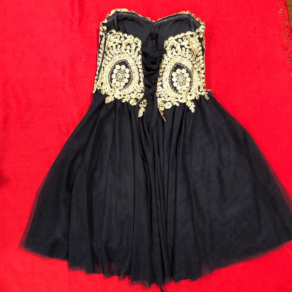 Navy blue/ gold size 0 dress - Picture 2 of 3